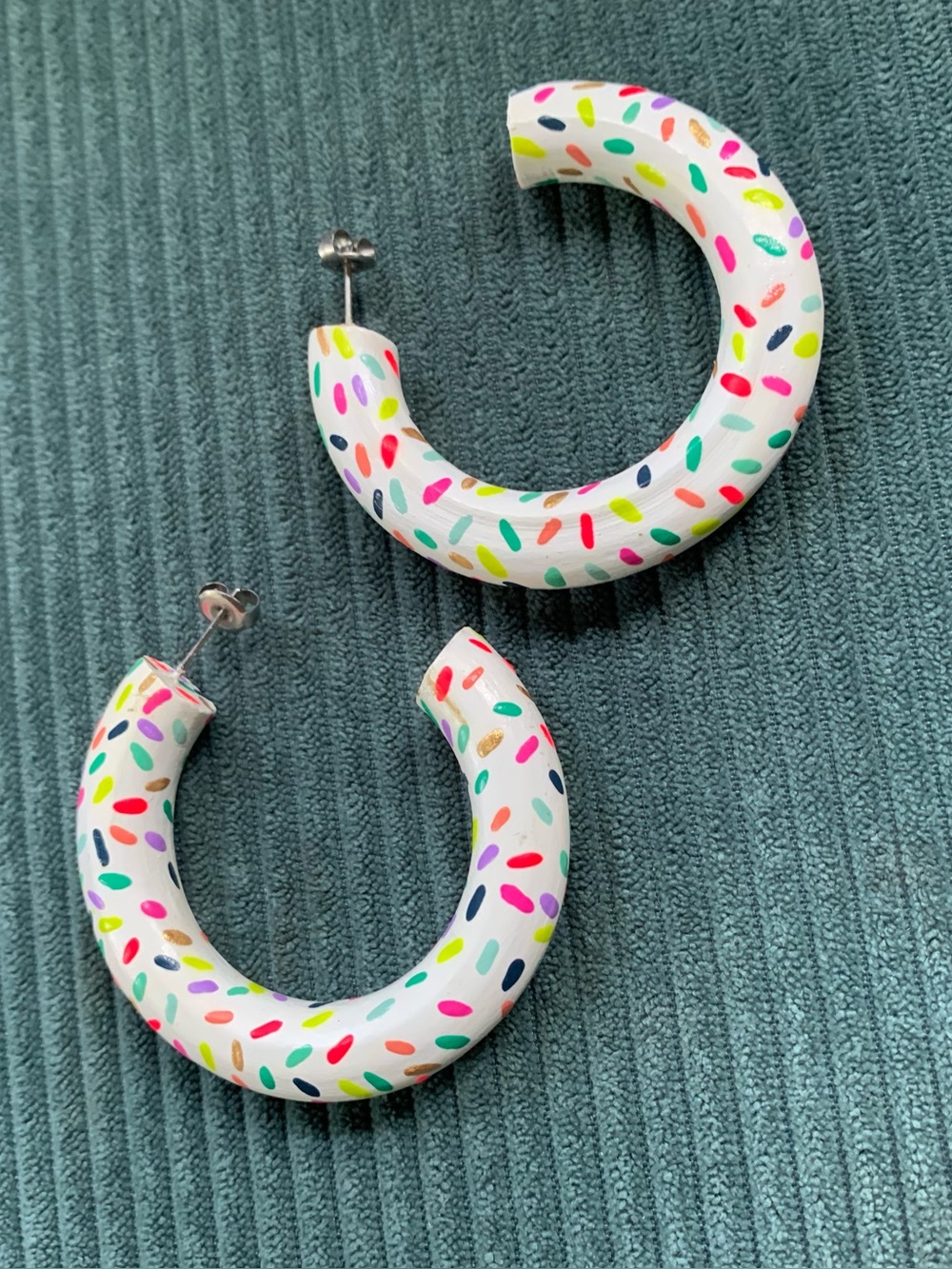 White Hoop Earrings with Multicolor Sprinkles